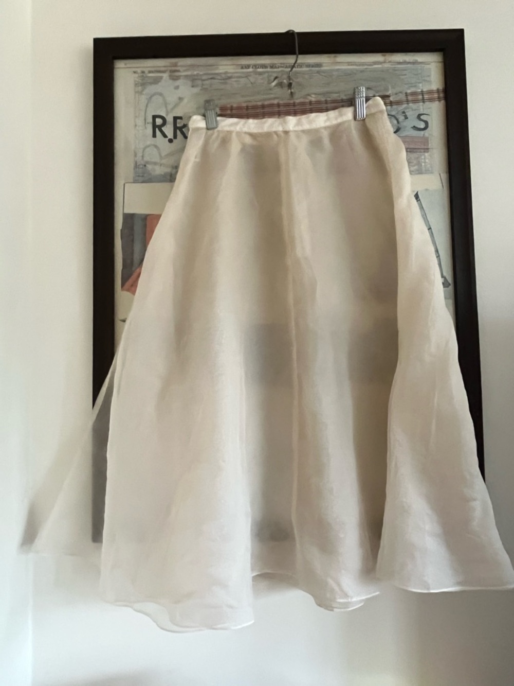 Vintage 100% Silk Organza Albert Nipon Double-Layer Ivory Midi A-Line Skirt XS/S - Picture 2 of 8